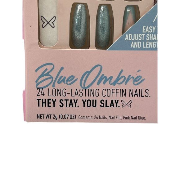 Clutch Nails Blue Ombre Fake Nails 24 Long Lasting Coffin NEW - Picture 3 of 4